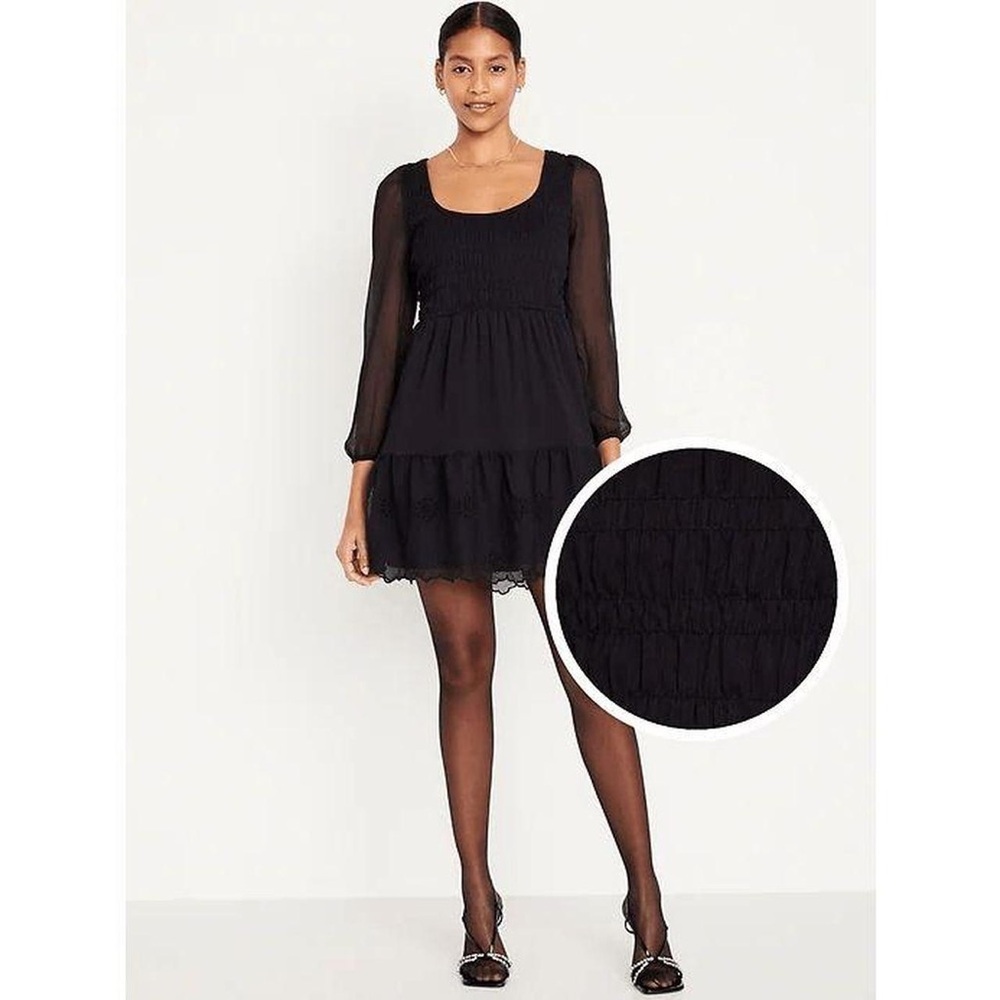 Old Navy Fit & Flare Long Sleeve Eyelet Mini Dress